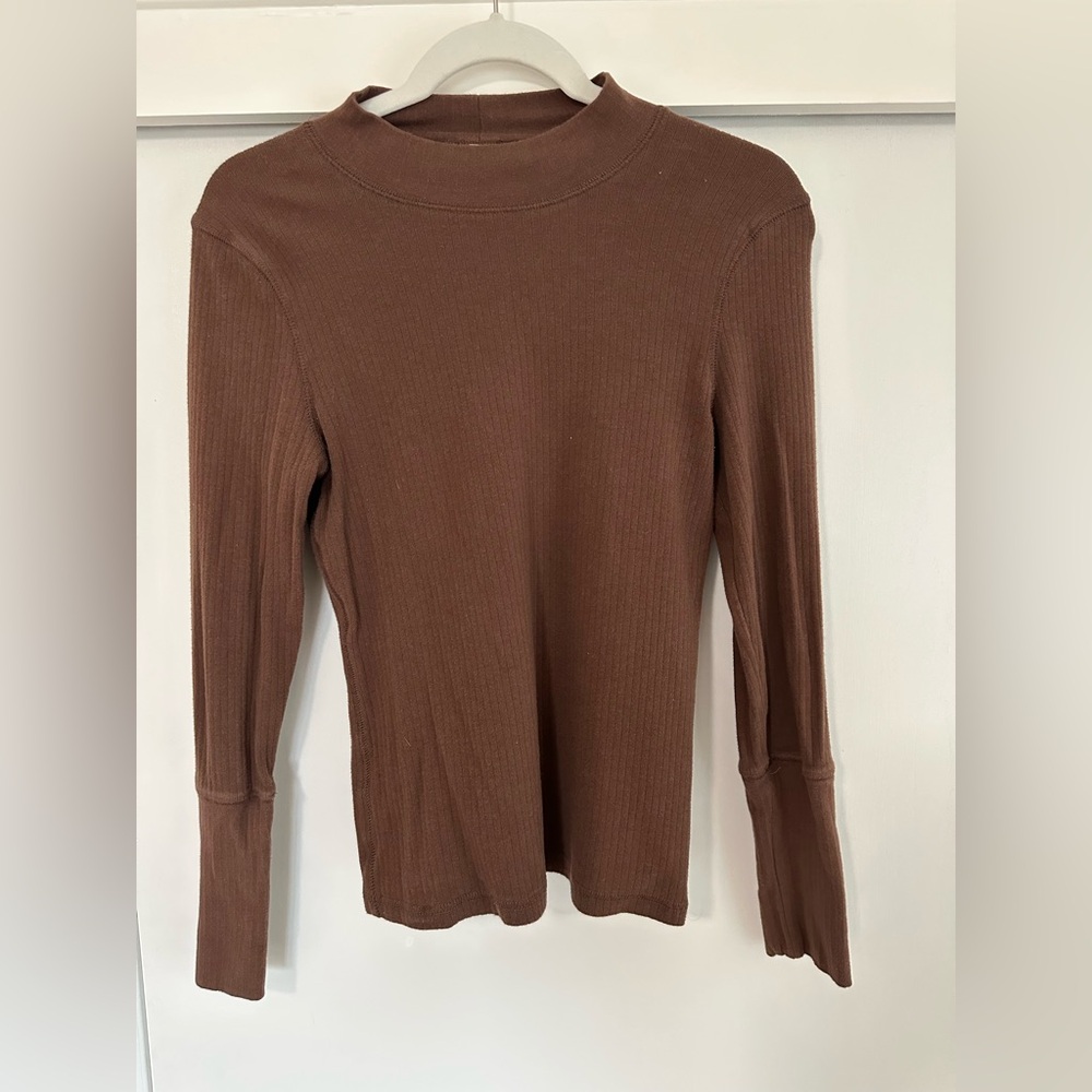 FREE PEOPLE Intimately Cropped Mock Neck Long Sleeve, Brown, Size Large
